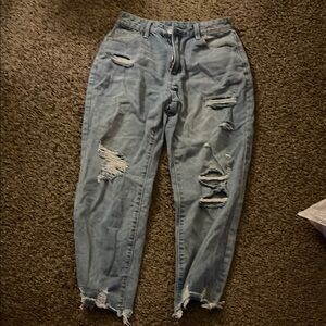 SHEIN Blue Boyfriend Jeans Distressed Relaxed Fit